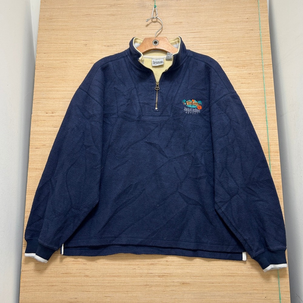 Benison Navy Blue Quarter Zip Fleece Pullover Jack O'Lantern Resort Mens Small